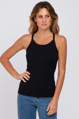 Black Ribbed Racerback Maternity Tank Top