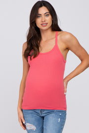 Coral Ribbed Racerback Maternity Tank Top