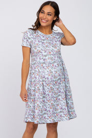 Blue Floral Short Sleeve Babydoll Maternity Dress