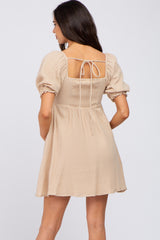 Beige Sweetheart Neckline Maternity Mini Dress