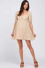 Beige Sweetheart Neckline Maternity Mini Dress