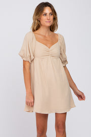 Beige Sweetheart Neckline Mini Dress