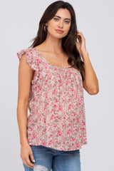 Mauve Floral Ruffle Strap Maternity Blouse