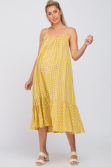 Yellow Gingham Ruffle Hem Maternity Midi Dress