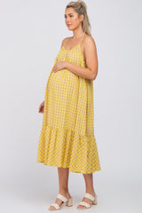 Yellow Gingham Ruffle Hem Maternity Midi Dress