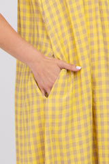 Yellow Gingham Ruffle Hem Maternity Midi Dress