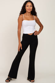 Black Ribbed Layered V-Front Leggings