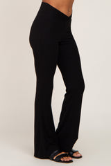 Black Ribbed Layered V-Front Leggings