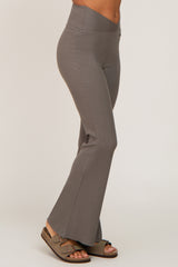 Olive Ribbed Layered V-Front Leggings