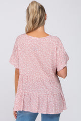 Mauve Floral Ruffle Short Sleeve Tiered Maternity Top