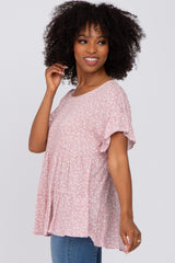 Mauve Floral Ruffle Short Sleeve Tiered Top