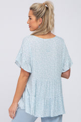 Light Blue Floral Ruffle Short Sleeve Tiered Maternity Top