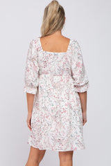 Ivory Floral Square Neck 3/4 Ruffle Sleeve Maternity Dress