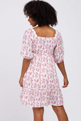 Ivory Floral Square Neck Ruffle Hem Dress