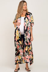 Black Floral Side Slit Maternity Cover-Up