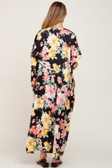 Black Floral Side Slit Maternity Cover-Up