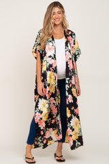 Black Floral Side Slit Maternity Cover-Up