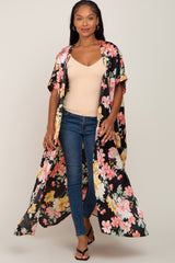 Black Floral Side Slit Maternity Cover-Up