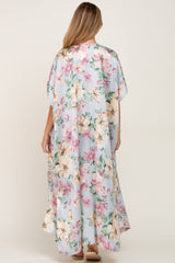 Light Blue Floral Side Slit Maternity Cover-Up