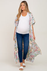 Light Blue Floral Side Slit Maternity Cover-Up