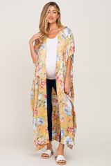 Yellow Floral Side Slit Maternity Cover-Up