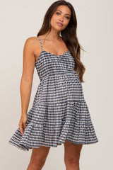 Black Gingham Tiered Maternity Dress