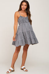 Black Gingham Tiered Maternity Dress