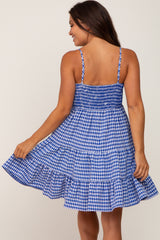 Royal Blue Gingham Tiered Maternity Dress