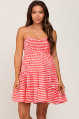 Red Gingham Tiered Maternity Dress