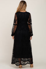 PinkBlush Black Lace Mesh Overlay Long Sleeve Maternity Maxi Dress