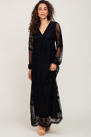 PinkBlush Black Lace Mesh Overlay Long Sleeve Maxi Dress