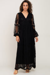 PinkBlush Black Lace Mesh Overlay Long Sleeve Maxi Dress