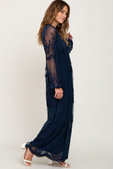 PinkBlush Navy Lace Mesh Overlay Long Sleeve Maxi Dress