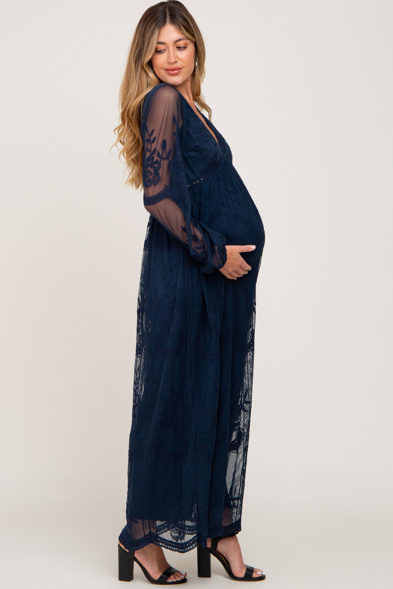 PinkBlush Mauve Lace Mesh Overlay Maternity Maxi Dress - ShopperBoard