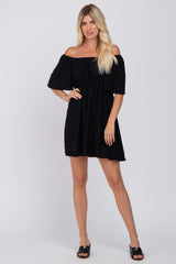 Black Off Shoulder Short Sleeve Dress