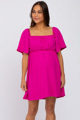 Fuchsia Off Shoulder Short Sleeve Maternity Dress