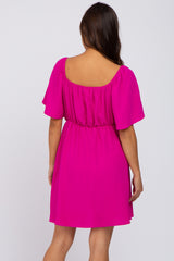 Fuchsia Off Shoulder Short Sleeve Maternity Dress