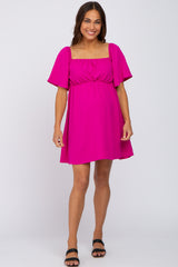 Fuchsia Off Shoulder Short Sleeve Maternity Dress