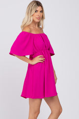 Fuchsia Off Shoulder Short Sleeve Dress