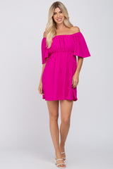 Fuchsia Off Shoulder Short Sleeve Dress