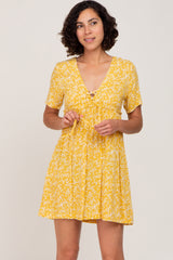 Mustard Floral Tie Front Mini Dress