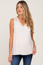 Cream Lace V-Neck Maternity Tank Top