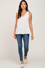 Cream Lace V-Neck Tank Top