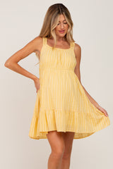 Yellow Striped Sleeveless Ruffle Maternity Dress