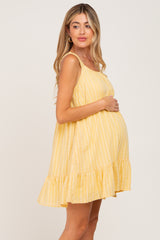 Yellow Striped Sleeveless Ruffle Maternity Dress