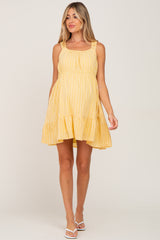 Yellow Striped Sleeveless Ruffle Maternity Dress