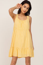 Yellow Striped Sleeveless Ruffle Dress