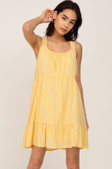 Yellow Striped Sleeveless Ruffle Maternity Dress