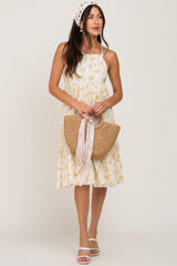 Yellow Floral Cross Back Tiered Midi Dress