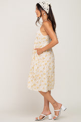 Yellow Floral Cross Back Tiered Midi Dress